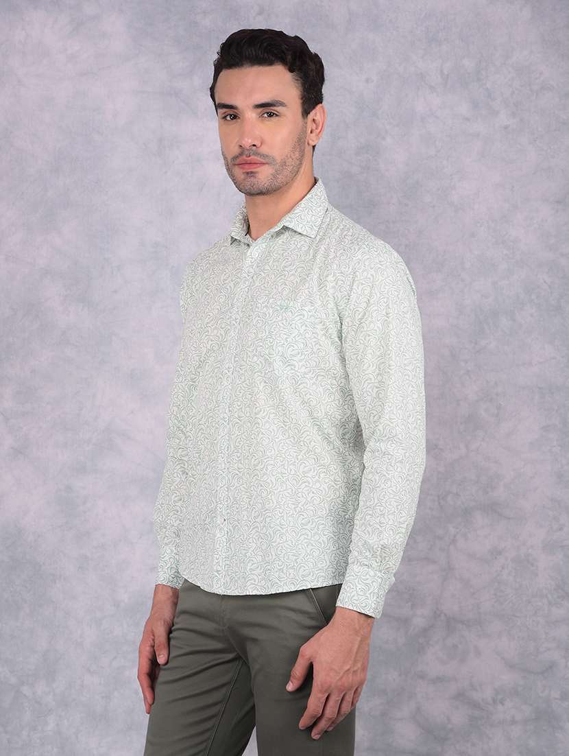 men printed slim fit long sleeve casual shirt