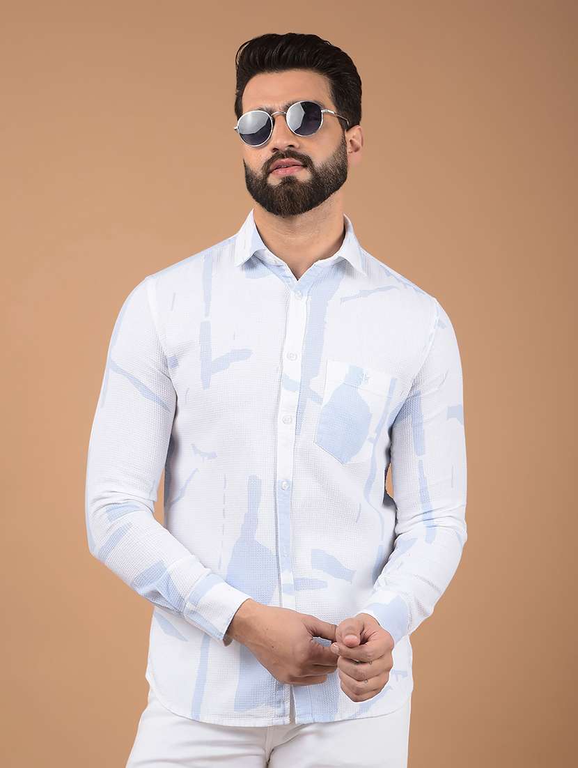 men printed slim fit long sleeve casual shirt