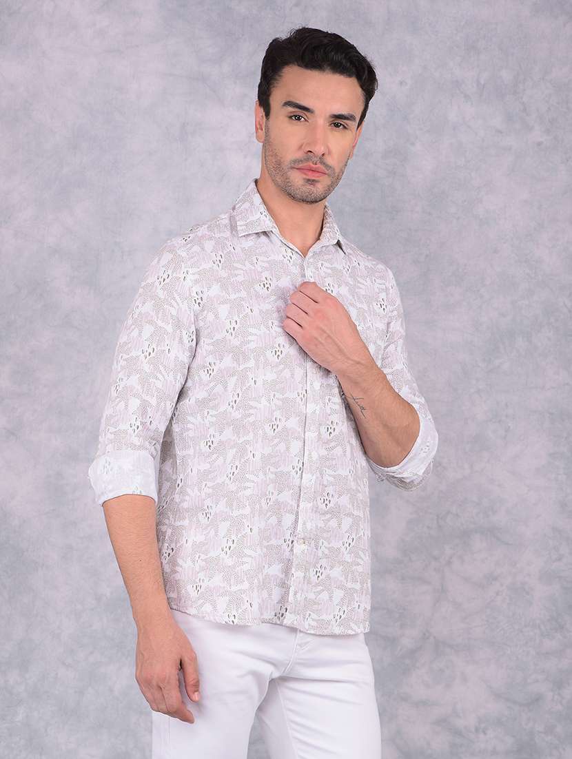men printed slim fit long sleeve casual shirt