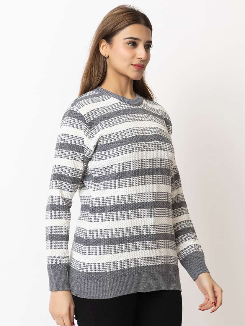 women striped long sleeves pullover - 21574030 - Standard Image - 2