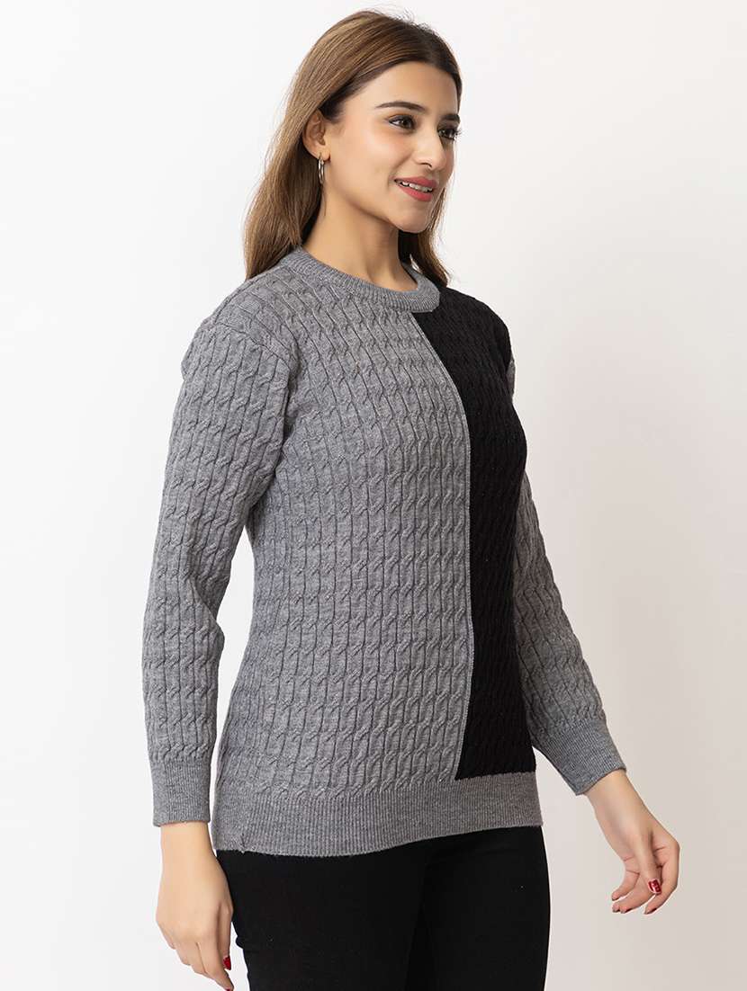 women color block long sleeves pullover - 21574034 - Standard Image - 2