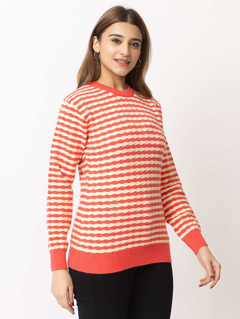 women striped long sleeves pullover - 21574038 - Standard Image - 2