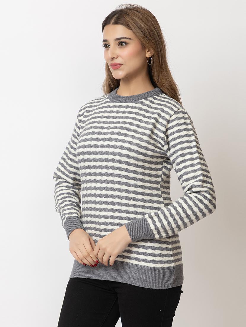 women striped long sleeves pullover - 21574040 - Standard Image - 2