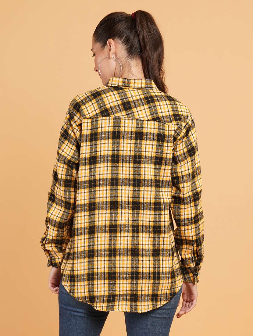 women yellow checks long sleeves oversized shirt - 21574107 - Standard Image - 2