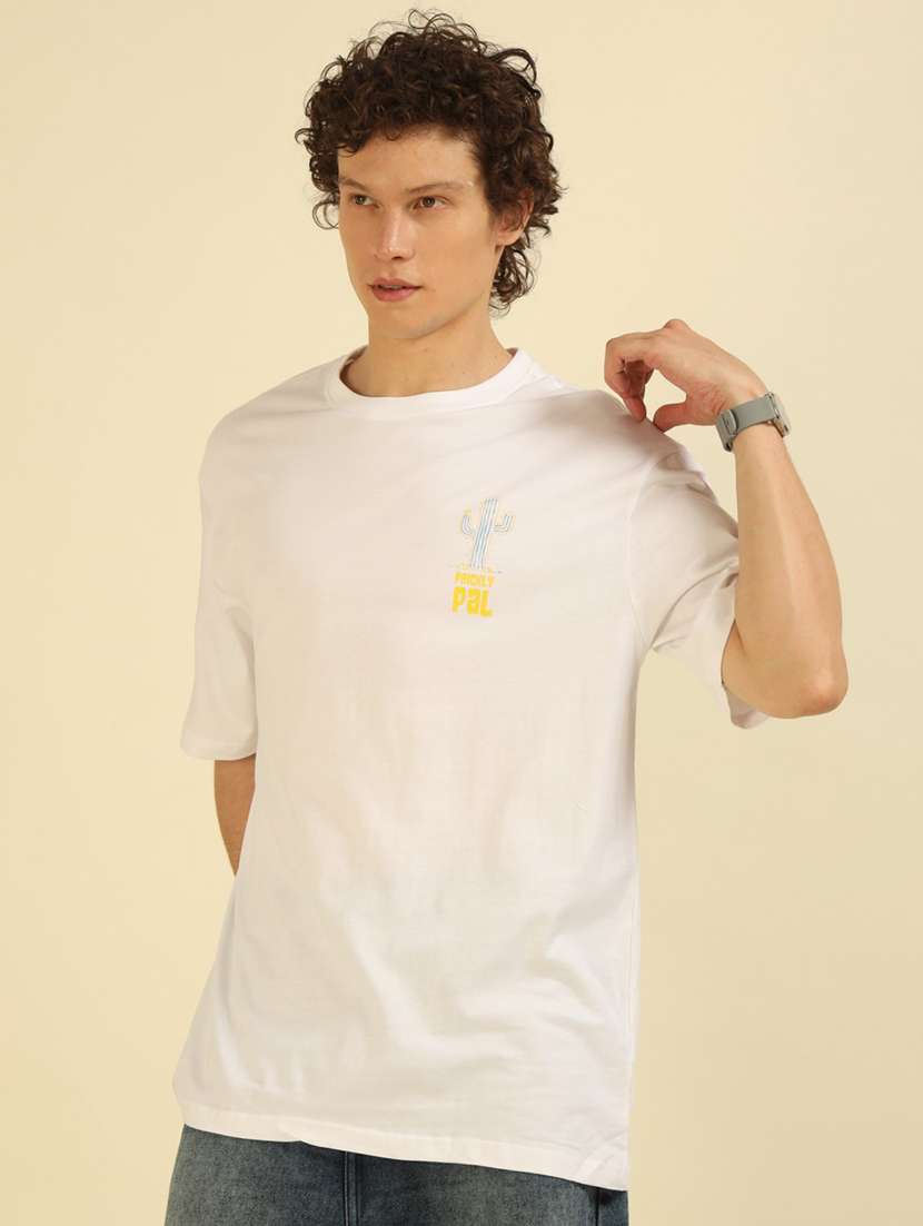 men front & back printed round neck oversized t-shirt - 21574215 -  Standard Image - 2