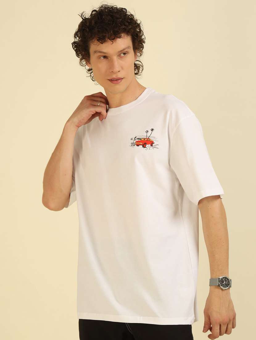 men front & back printed round neck oversized t-shirt - 21574223 -  Standard Image - 2