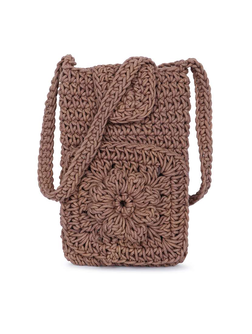 beige self design sling bag