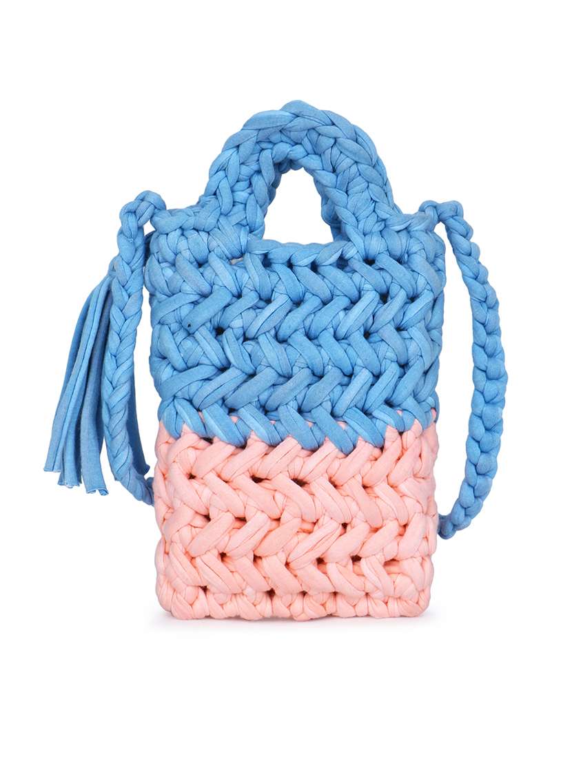 light blue self design sling bag