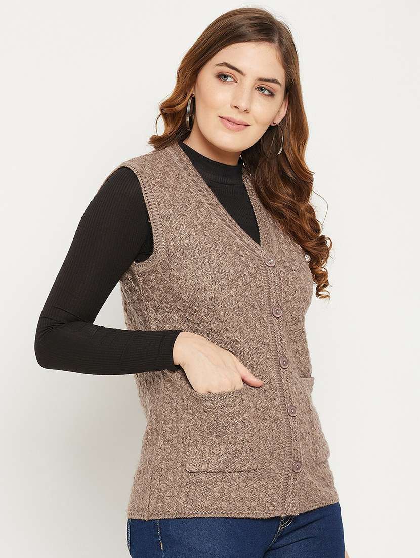 women self design sleeveless cardigan - 21574851 -  Standard Image - 2