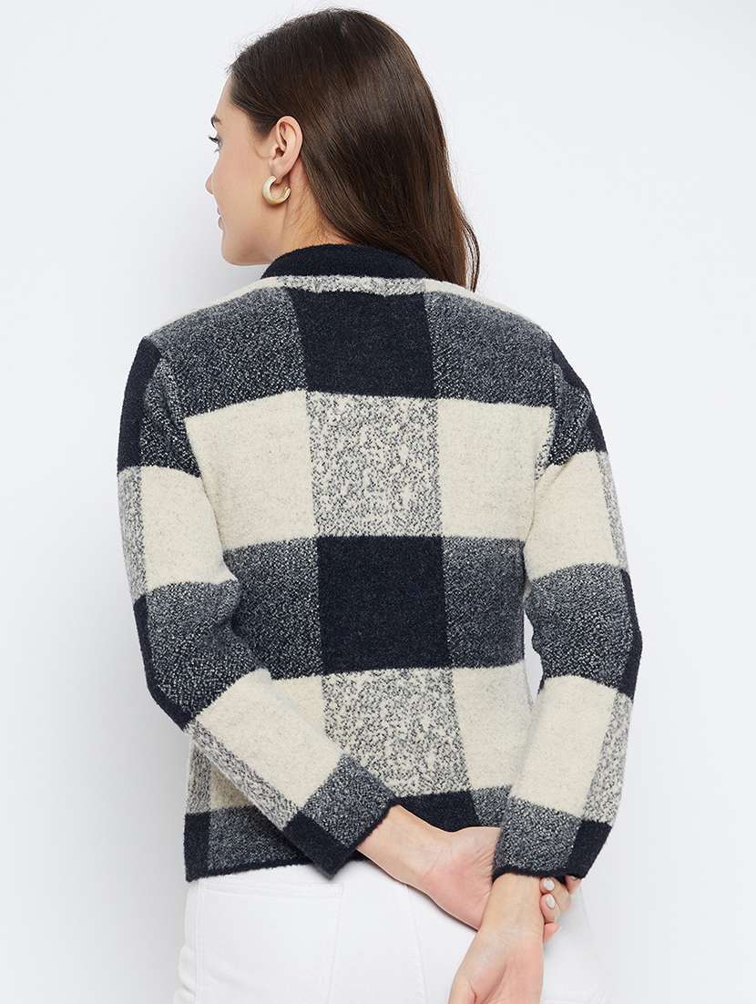 women checkered long sleeve cardigan - 21574930 -  Standard Image - 2