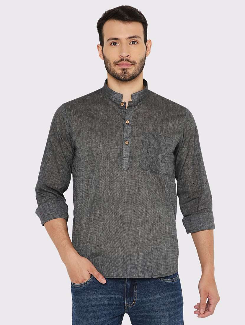 men solid regular fit short kurta