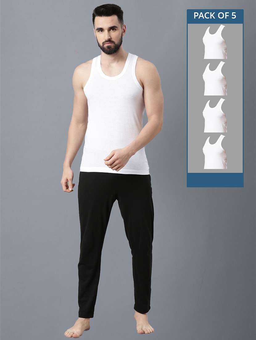 men pack of 5 solid white cotton vest