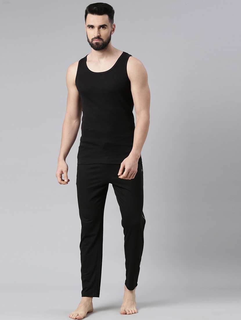 men pack of 5 solid black vest - 21575461 -  Standard Image - 2