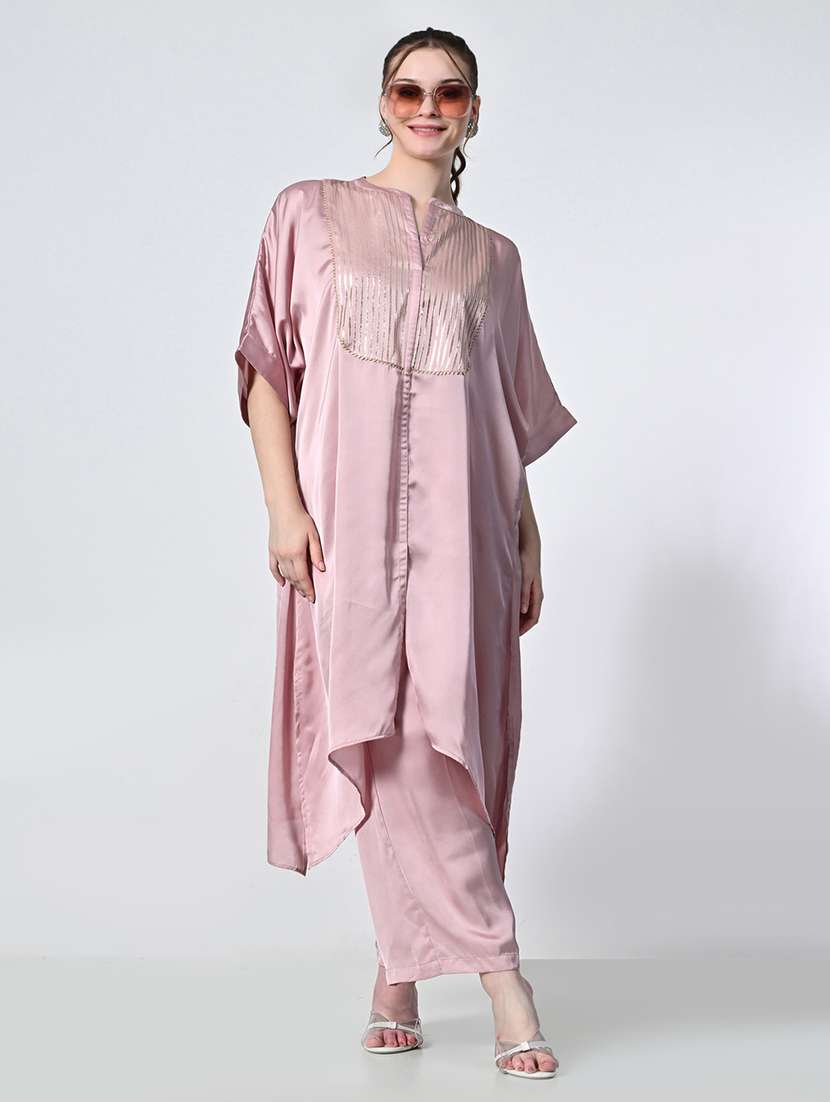 women pink solid kurta palazzo set - 21575485 - Standard Image - 2