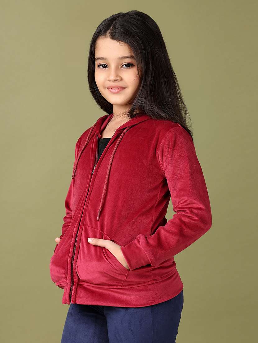 girls maroon solid long sleeve sweatshirts - 21575501 -  Standard Image - 2