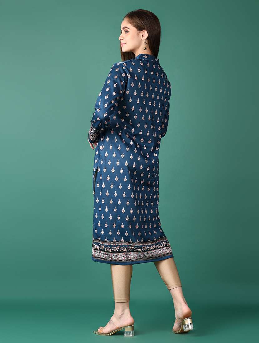 women mandarin neck printed woolen kurta - 21575528 -  Standard Image - 2