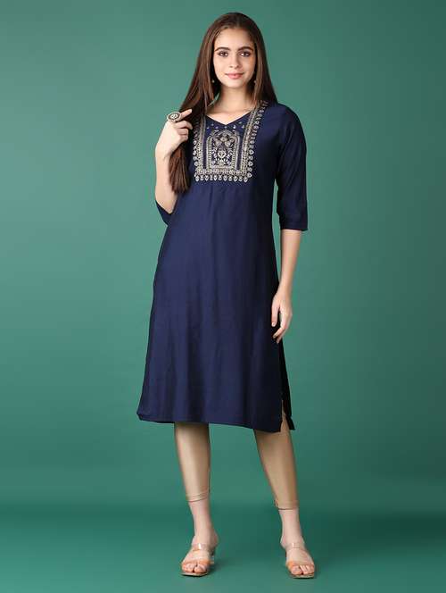 women sequin work v neck straight kurta
