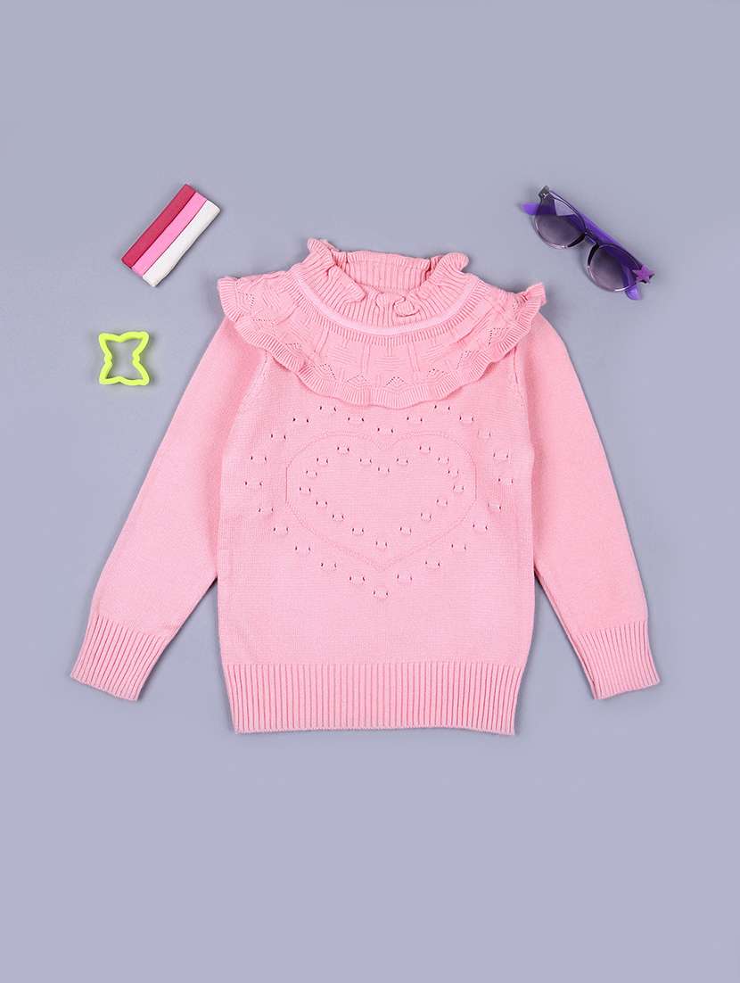 girls self designed long sleeve regular sweater