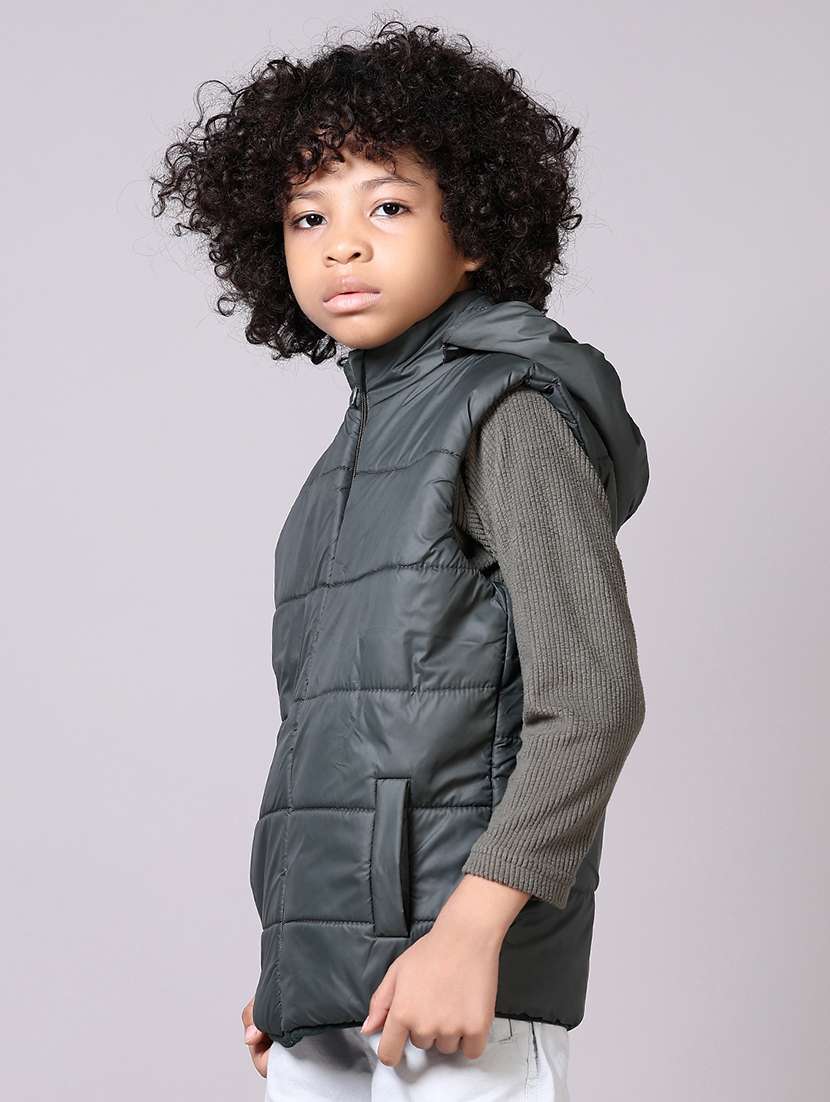 boys solid sleeveless hooded bomber jacket - 21575572 -  Standard Image - 2