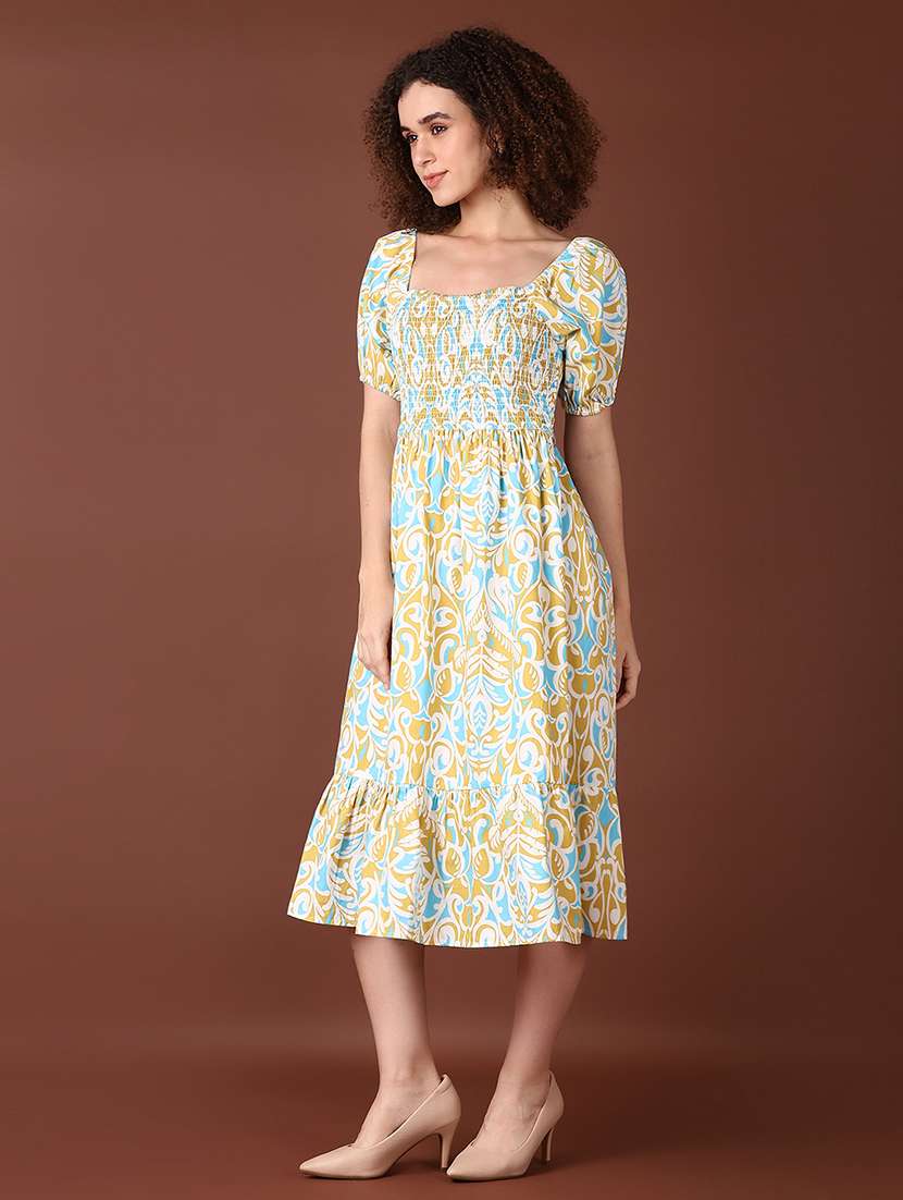 women blue printed short sleeve fit & flare dress - 21575584 -  Standard Image - 2