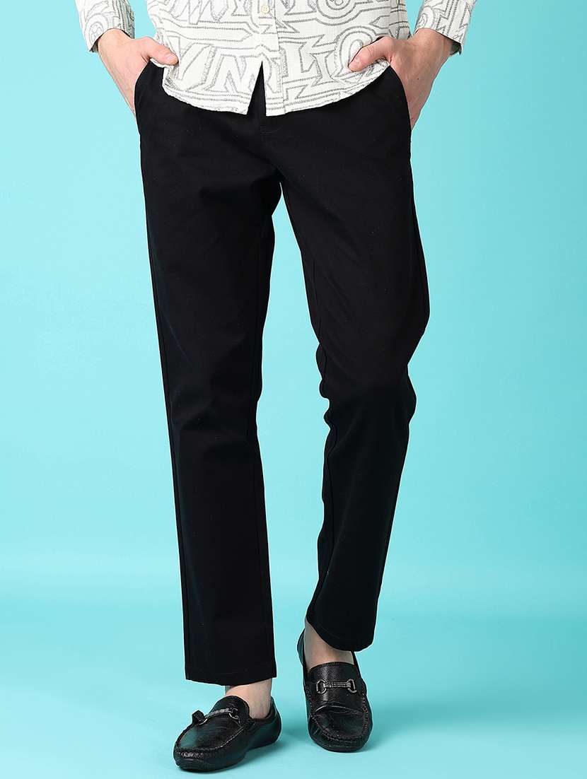 men black solid chinos casual trouser