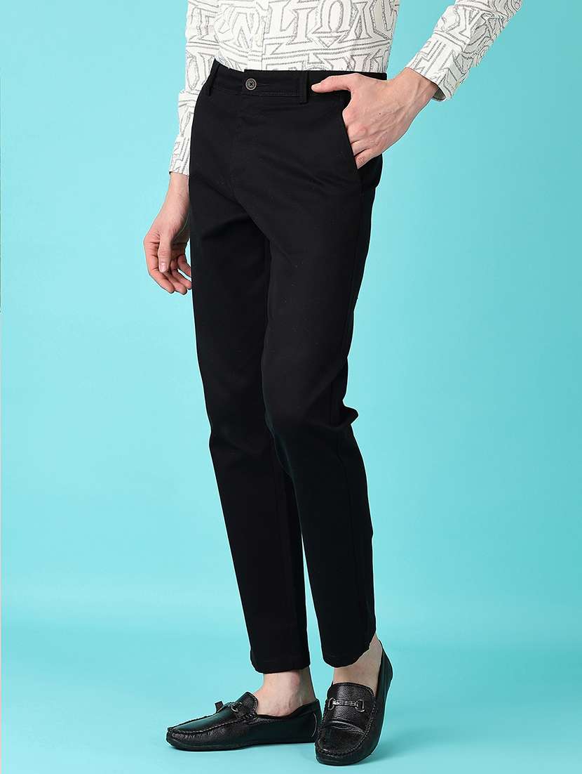 men black solid chinos casual trouser - 21575589 -  Standard Image - 2