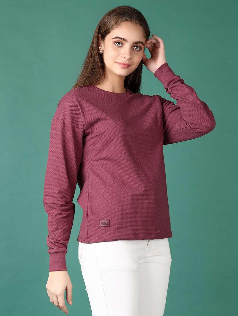 women solid long sleeve sweatshirt - 21575596 -  Standard Image - 2
