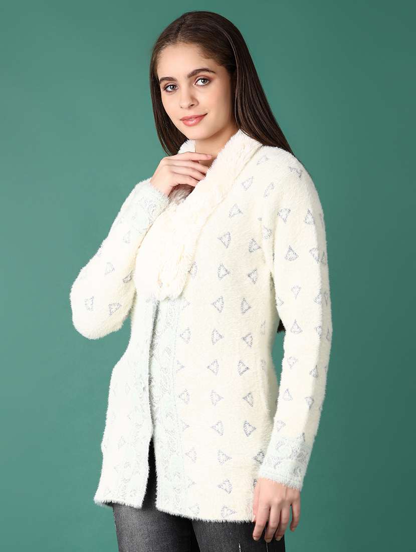 women self design long sleeve cardigan - 21575598 -  Standard Image - 2