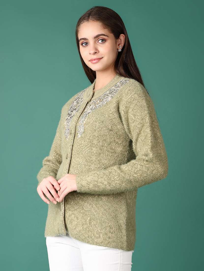 women self design long sleeve cardigan - 21575599 -  Standard Image - 2