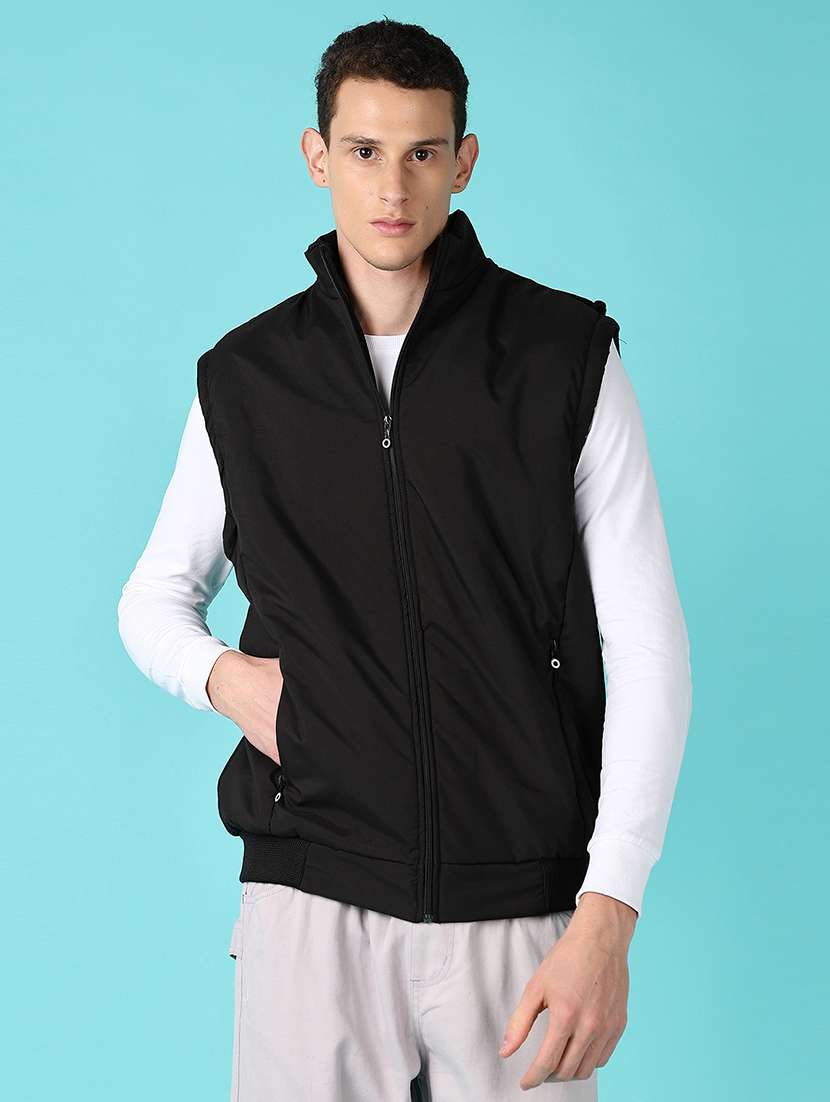 men solid sleeveless bomber jacket - 21575603 -  Standard Image - 2