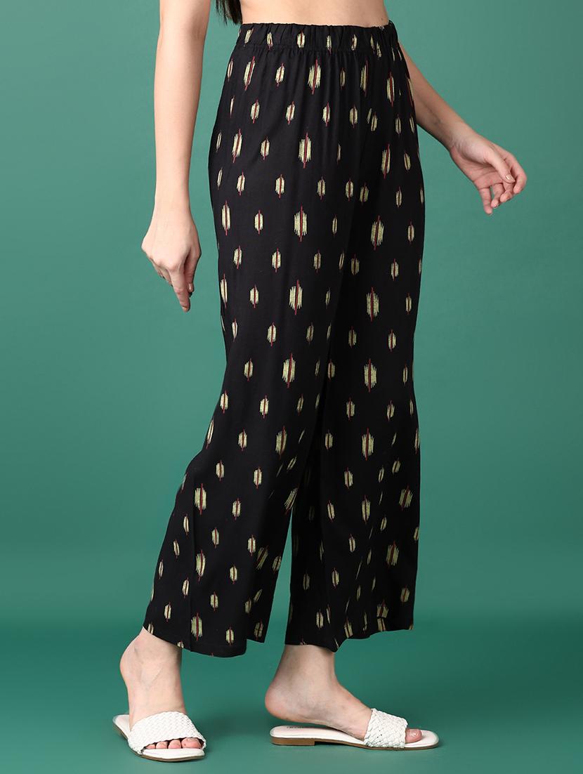 women black ikat printed palazzo - 21575607 - Standard Image - 2