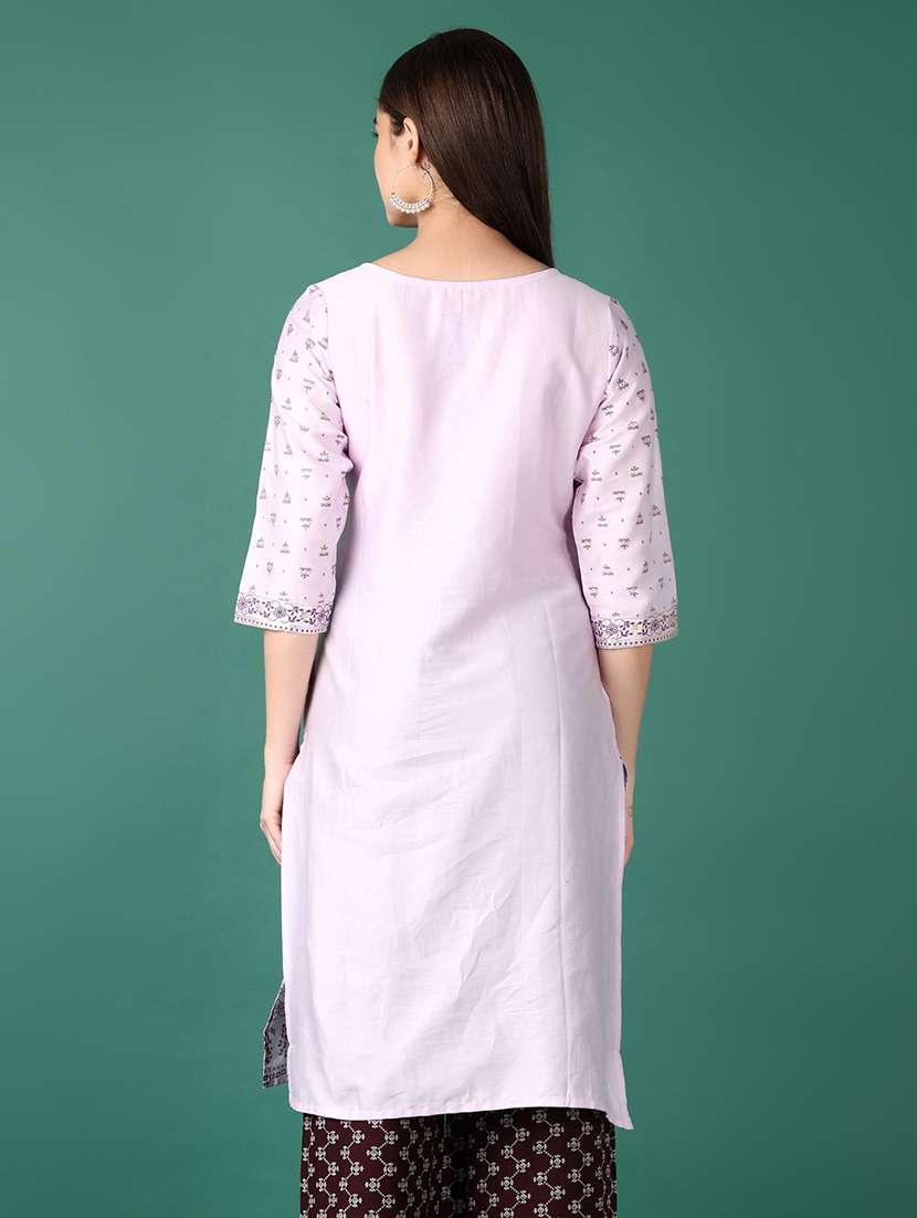 women geometric three quarter sleeve straight kurta - 21575612 -  Standard Image - 2