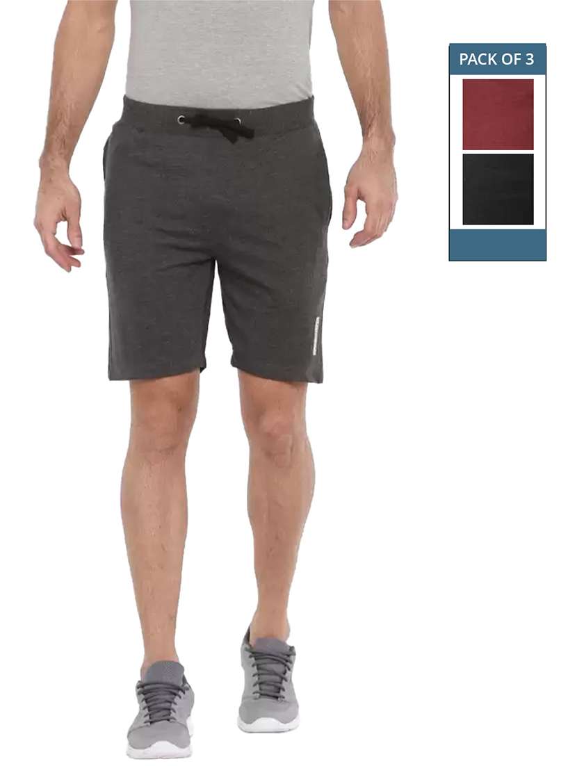 men pack of 3 solid regular fit shorts
