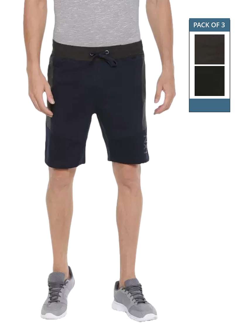 men pack of 3 solid regular fit shorts