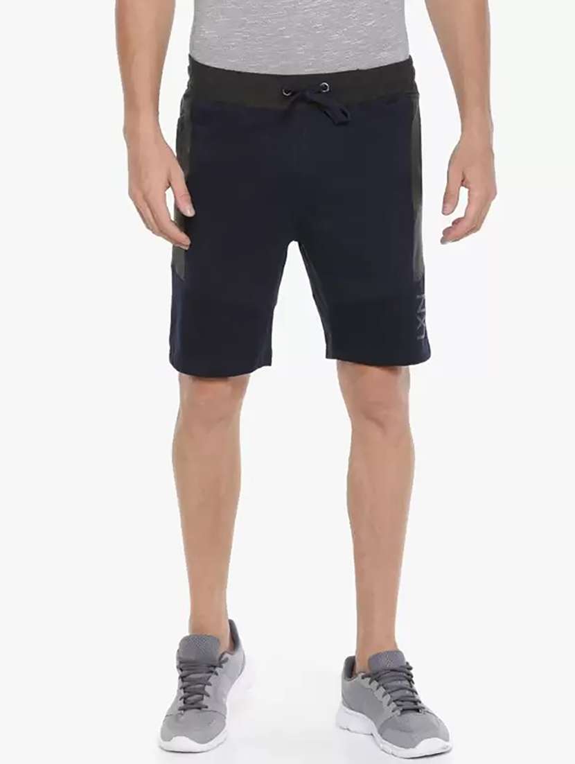 men navy blue mid rise regular fit shorts