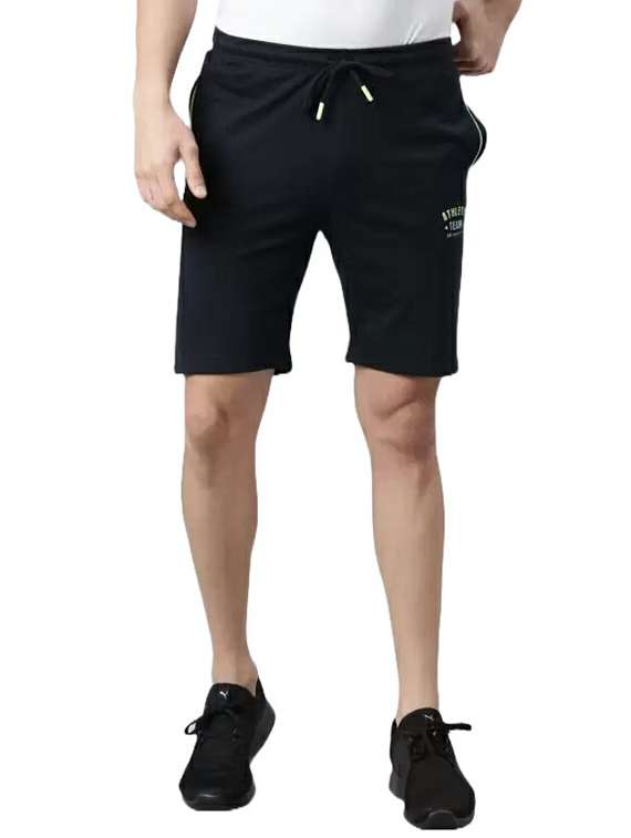 men navy blue mid rise regular fit shorts