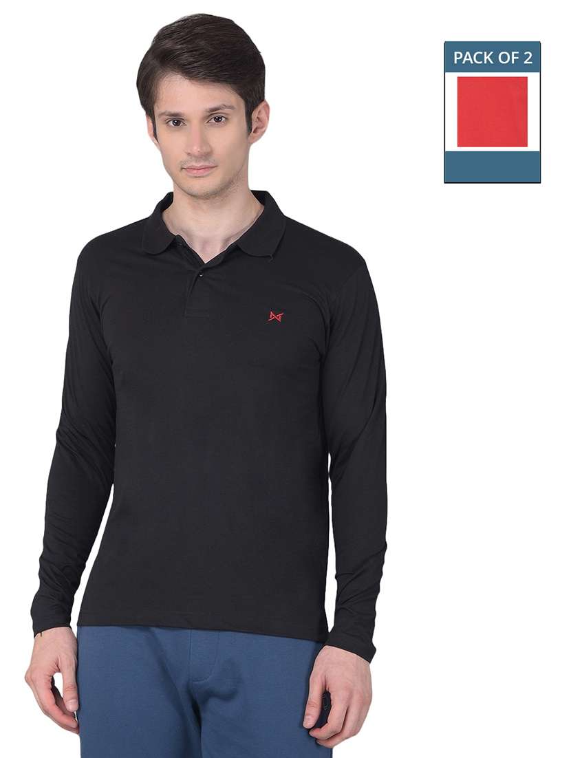 men solid pack of 2 long sleeve t-shirts