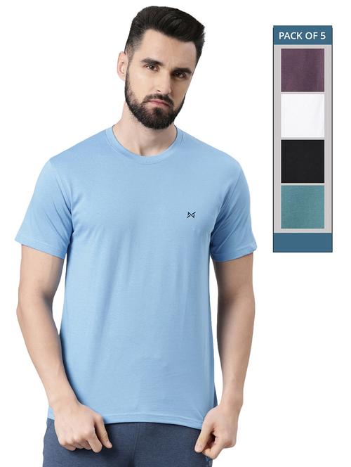 men solid pack of 5 short sleeve t-shirt - 21576395 - Standard Image - 0