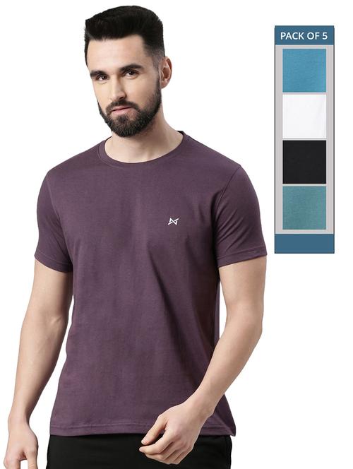 men solid pack of 5 short sleeve t-shirt - 21576396 -  Standard Image - 0