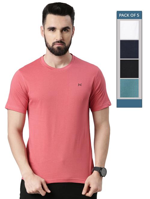 men solid pack of 5 short sleeve t-shirt - 21576399 - Standard Image - 0