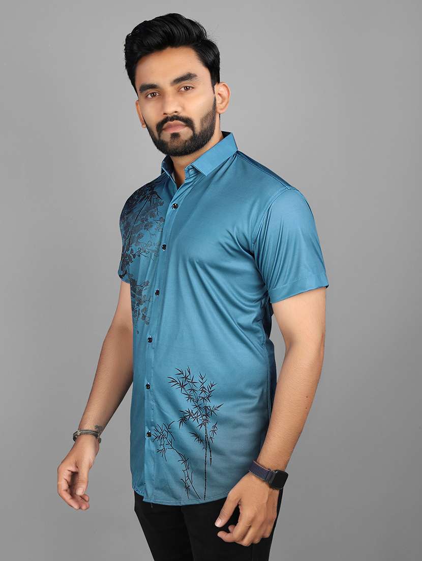 men blue regular fit short sleeve casual shirt - 21577186 - Standard Image - 2