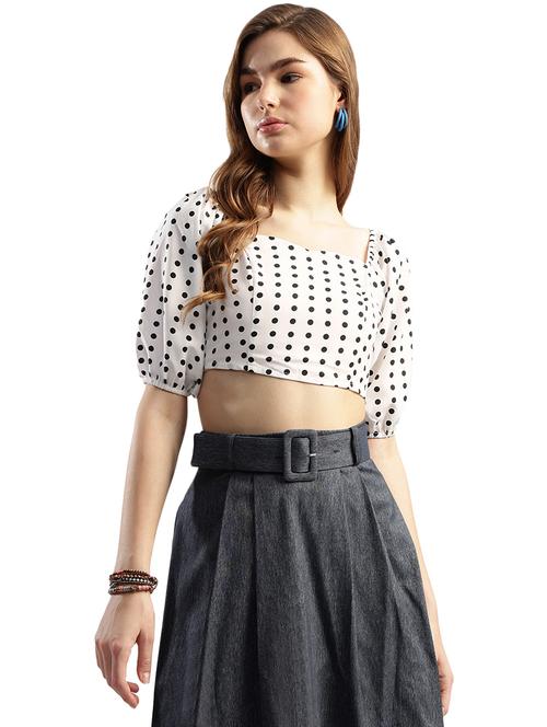 women polka doted puff sleeve crop top - 21577234 - Standard Image - 0