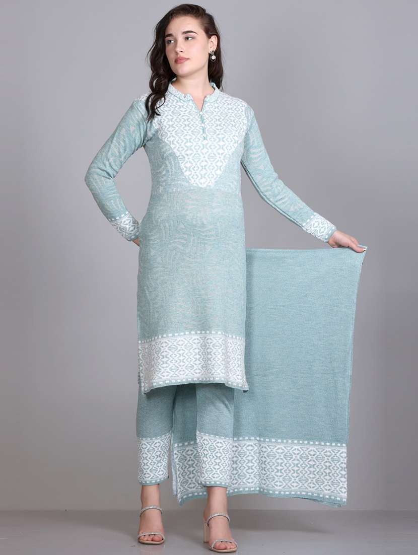 women self design long sleeve wool suit set - 21577261 -  Zoom Image - 0