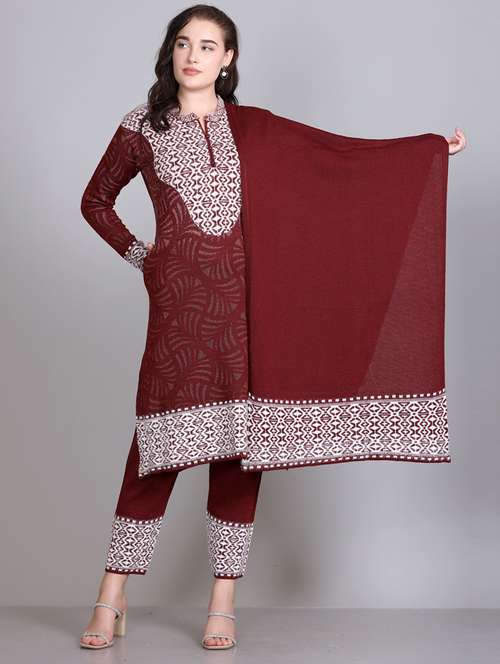 women self design long sleeve wool suit set - 21577262 -  Standard Image - 0