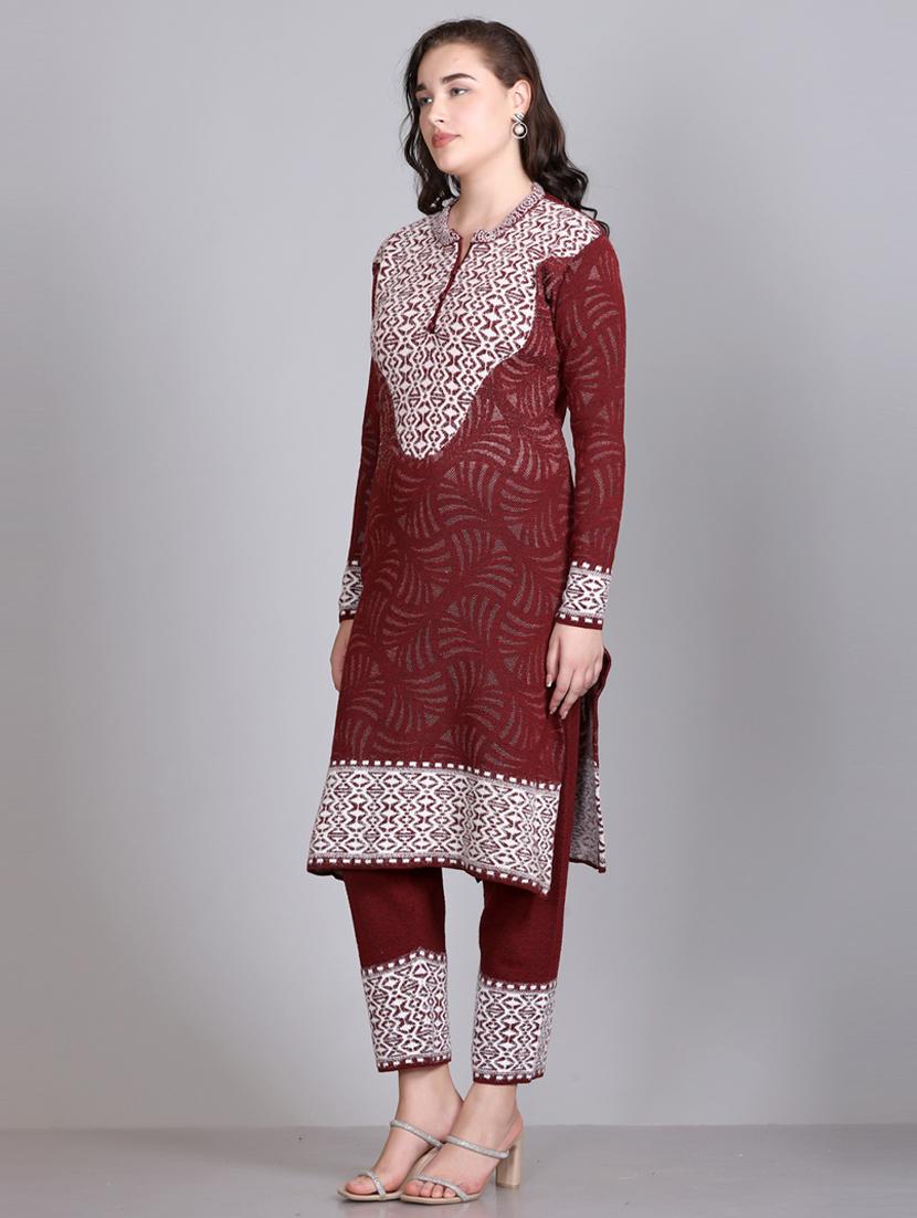 women self design long sleeve wool suit set - 21577262 - Standard Image - 2