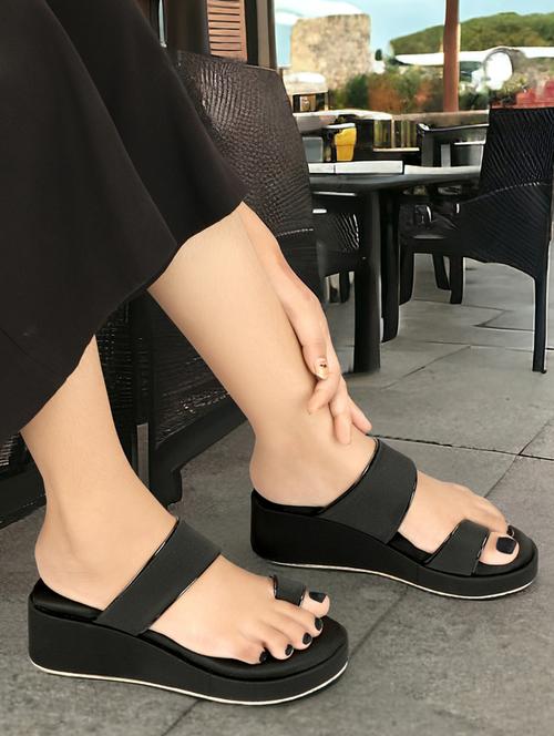 women black one toe wedge - 21577293 - Standard Image - 0
