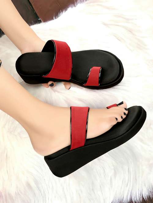 women maroon one toe wedge - 21577296 -  Standard Image - 0