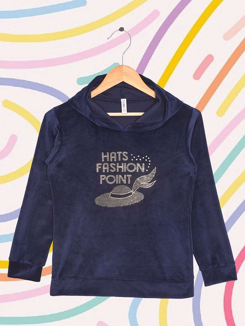girls chest printed hooded sweatshirt