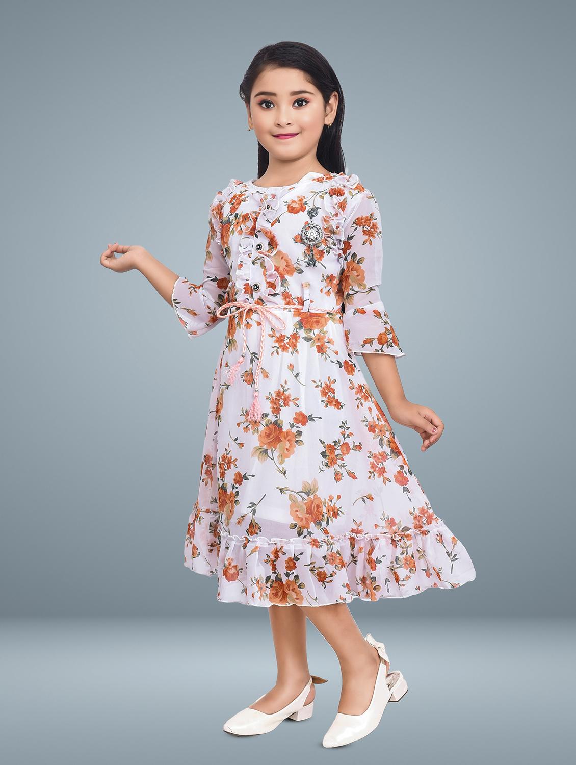 girls floral printed round neck a-line dress - 21577388 - Standard Image - 2
