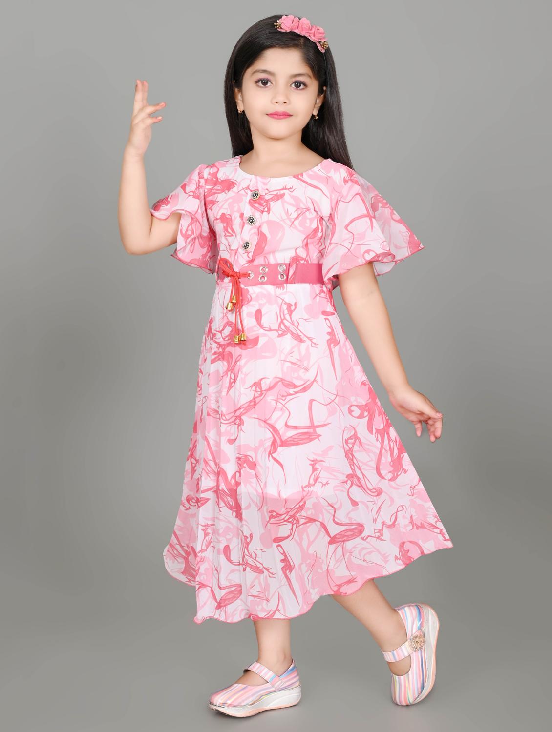 girls printed round neck fit & flare dress - 21577409 - Standard Image - 2